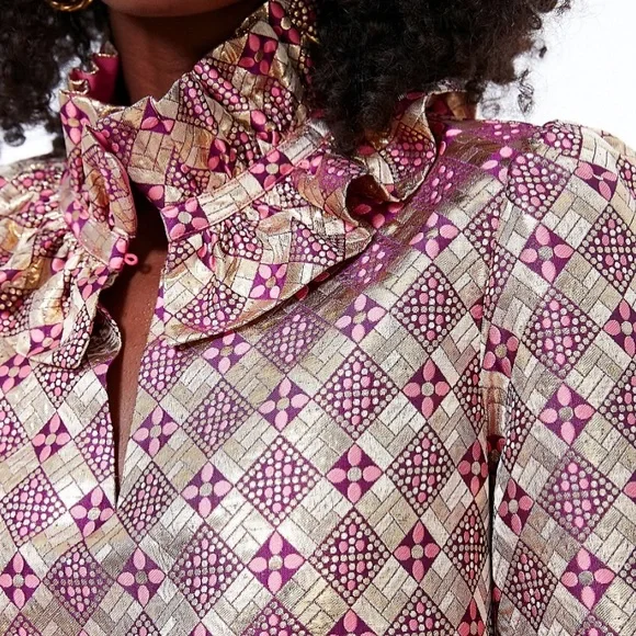 Like New Tuckernuck Gold and Pink Champagne Dreams Bouvier Blouse, Size Medium - Picture 4 of 12